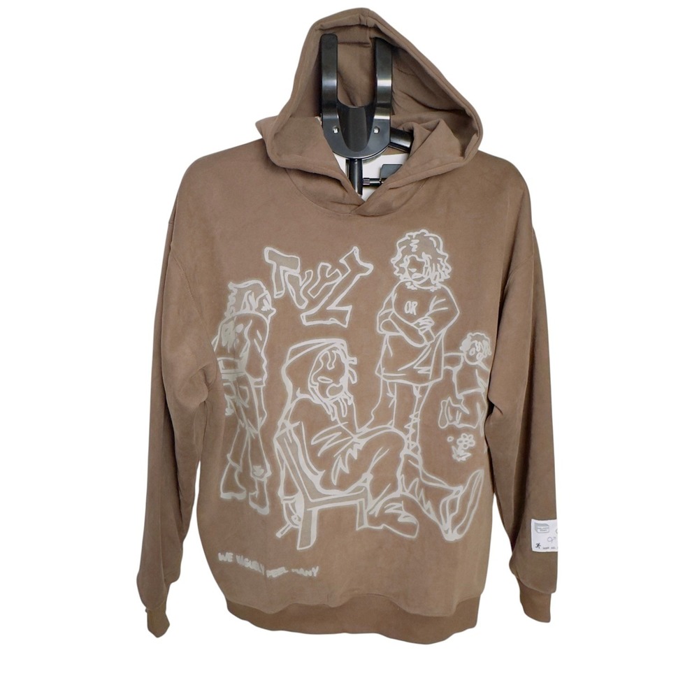 Aelfric Eden Brown Graphic Hoodie M NWT Oversized Y2K Skater Streetwear Pullover